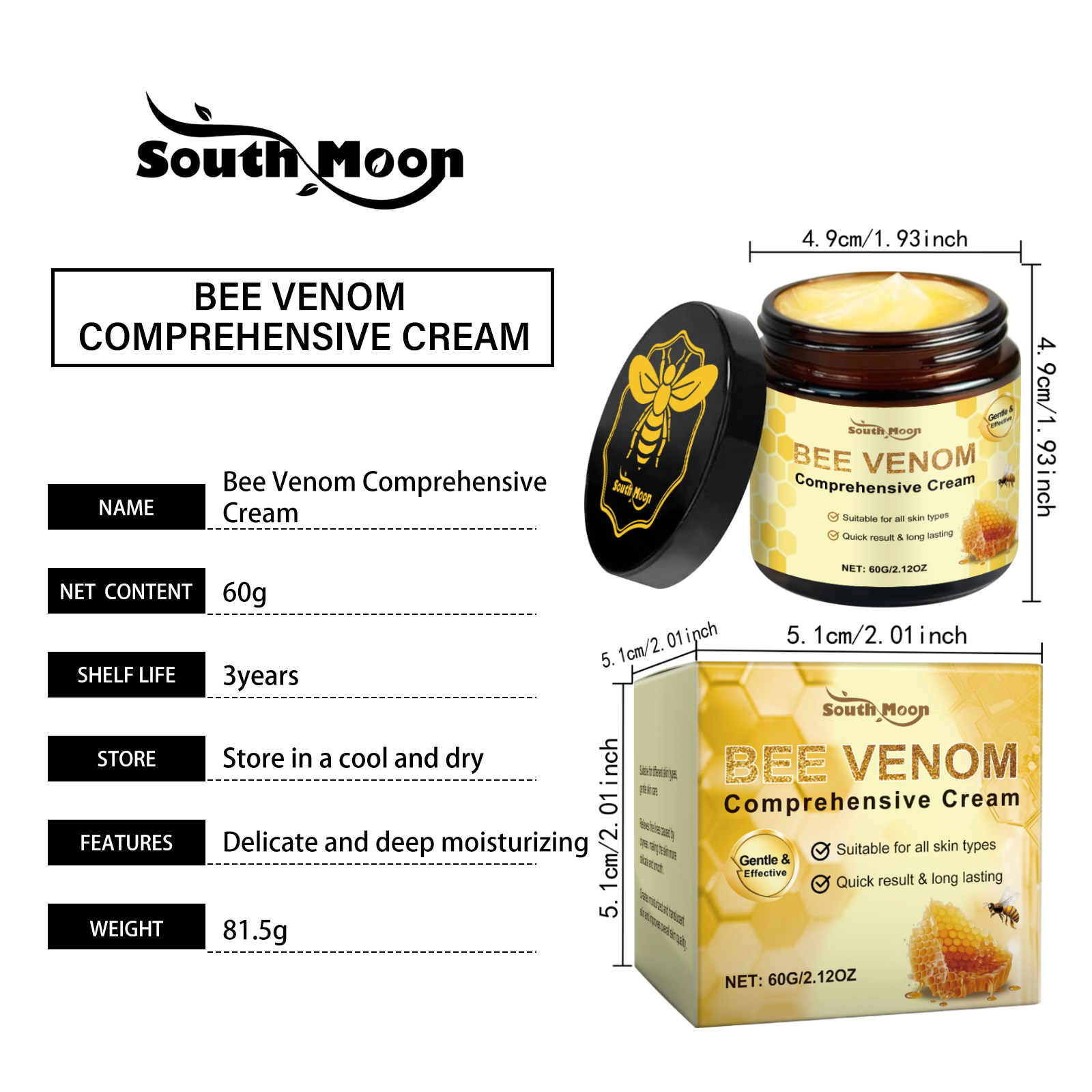South Moon Bee Venom Cream Specifications
